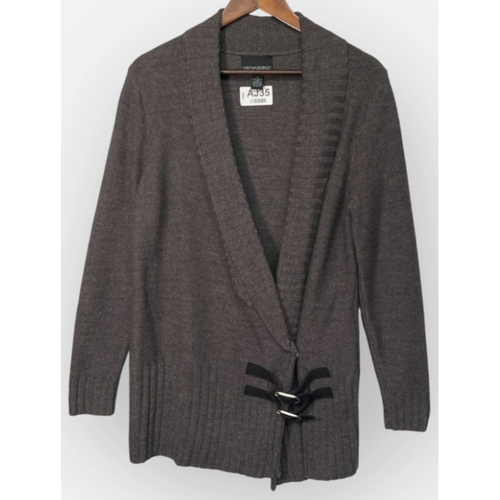 Cynthia Rowley Womens 100% Merino Wool Shawl Collar Buckle Cardigan Grey Size M